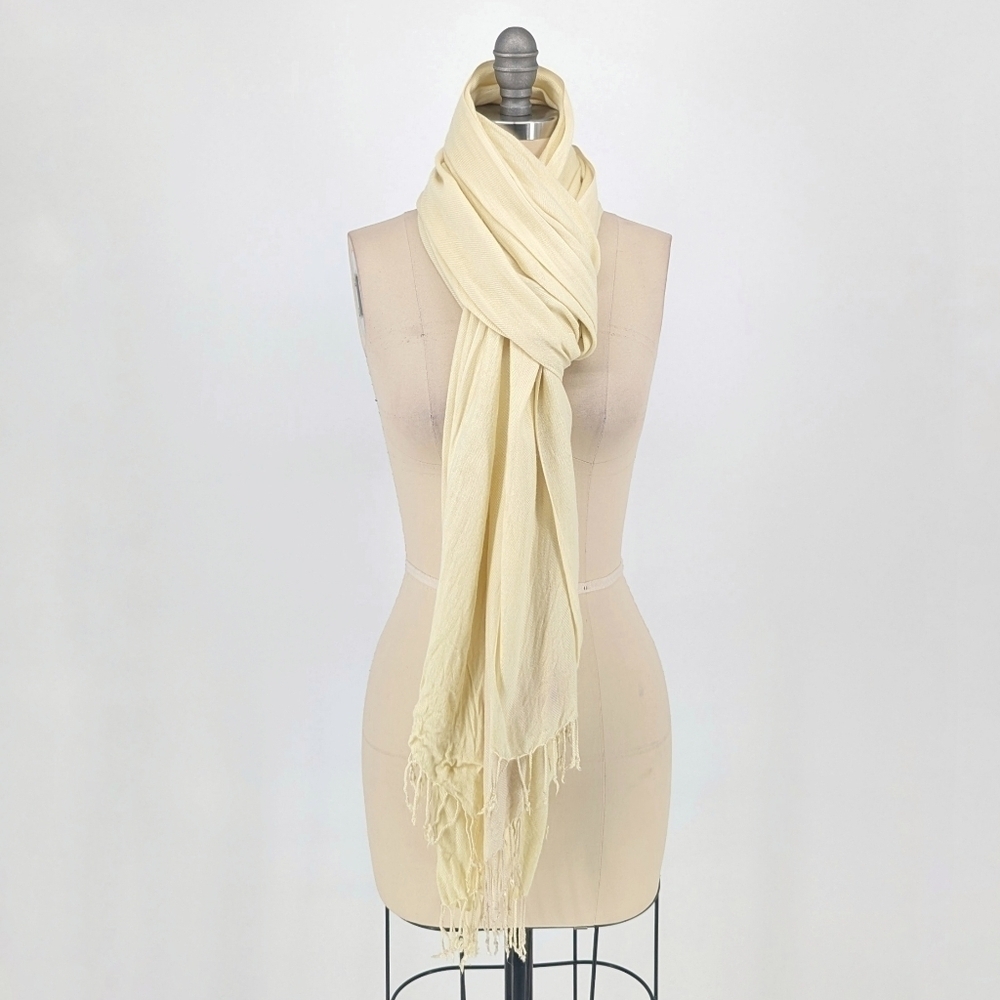 Pashmina Shawl Kashmir Cashmere Fringe Rectangular Scarf Yellow 28.5in x 82in